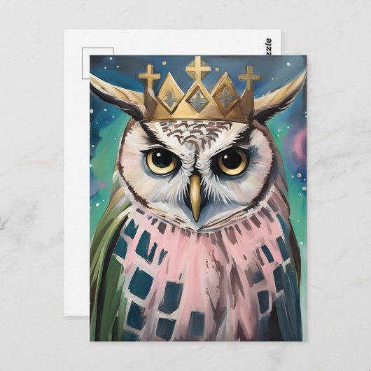 クラウンのピンクとブルーフクロウ ポストカード (正面/裏面)