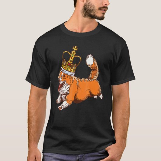 クラウンの女王のコーギー犬 エリザベス70年 英国 Tシャツ (正面)