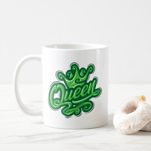 クラウンの女王様 タイポグラフィーデザイン コーヒーマグカップ (ドーナツ)