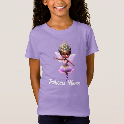 クラウンをかぶったメラニンの妖精のバレリーナ Tシャツ (正面)