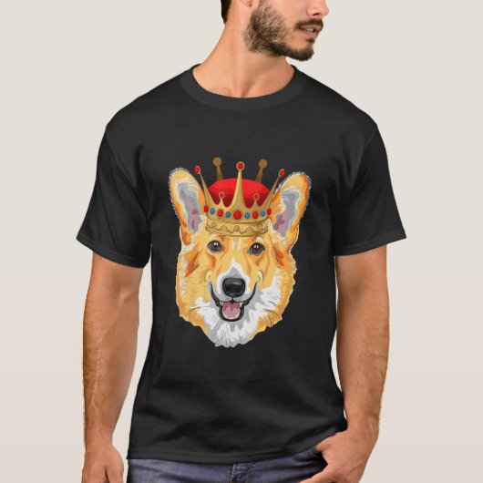 クラウンを被ったイギリスのコーギー犬の女王 ペット Tシャツ (正面)