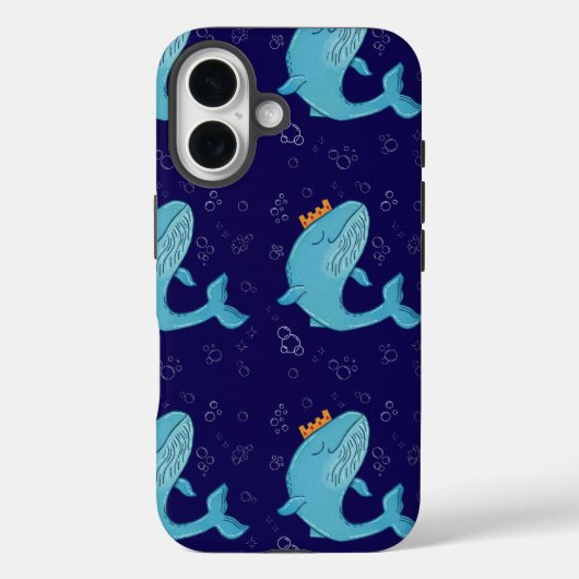 クラウンを被ったキング・ホエール | 幻想的な海洋フォークアート Case-Mate iPhoneケース (裏面)