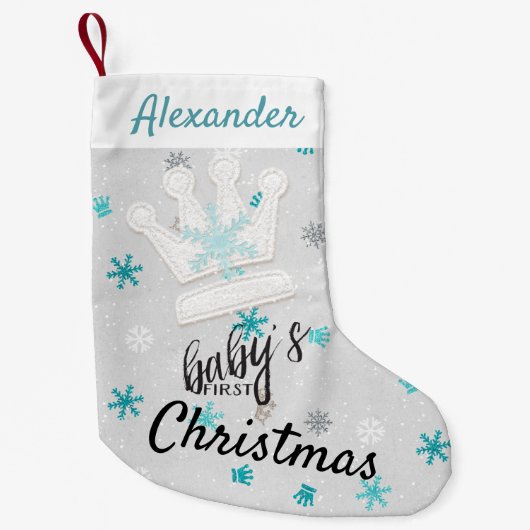 クラウンアンドブルースノーフレーク初めてのクリスマスストッキング スモールクリスマスストッキング (正面)