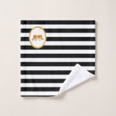 クラウンオンブラック&ホワイトストライプの バスタオルセット (ウォッシュタオル)