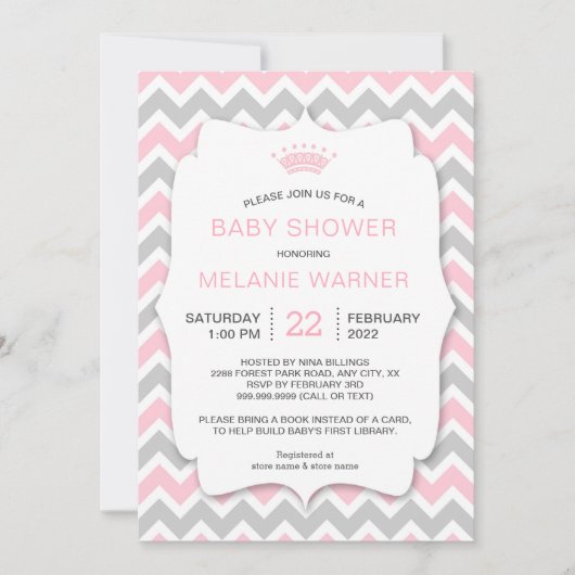 クラウンガールが本のベビーシャワー招待状 招待状 (正面)