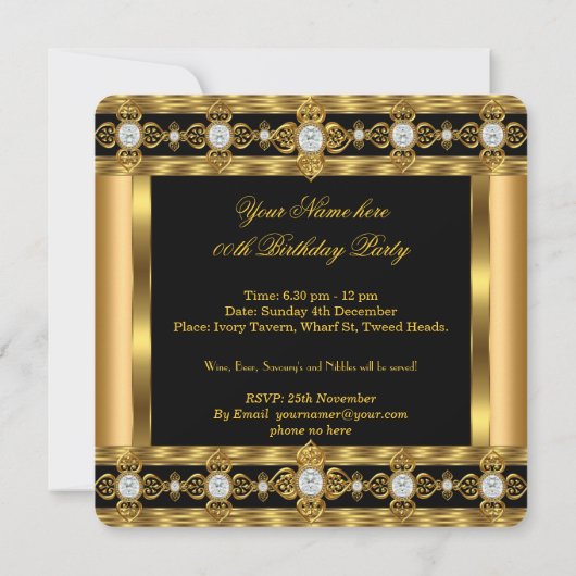 クラウンキングプリンスクイーン王室の金ゴールドダイヤモンドパーティー 招待状 (裏面)