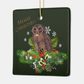 クラウンクリスマスフクロウとホリデーグリーン セラミックオーナメント (左)