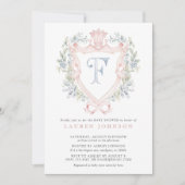 クラウンクレストモノグラムピンクブルーベビーシャワー 招待状 (正面)