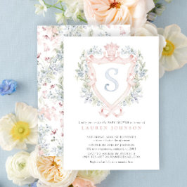 クラウンクレストモノグラムピンクブルーベビーシャワー 招待状