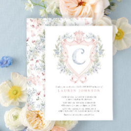 クラウンクレストモノグラムピンクブルーベビーシャワー 招待状