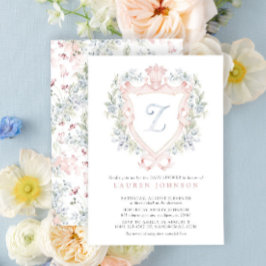 クラウンクレストモノグラムピンクブルーベビーシャワー 招待状