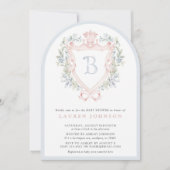 クラウンクレストモノグラムピンクブルーベビーシャワー 招待状 (正面)