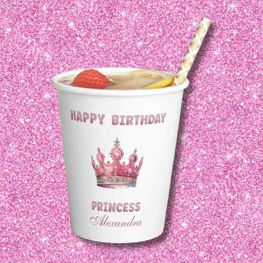 クラウングリッターピンクフェアヤテールプリンセス誕生日 紙コップ
