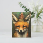 クラウングリーンキツネの美しい赤い背景 ポストカード (スタンド正面)