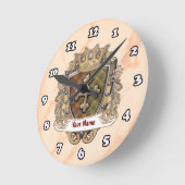 クラウンシールド家紋姓 ラウンド壁時計 (傾斜)