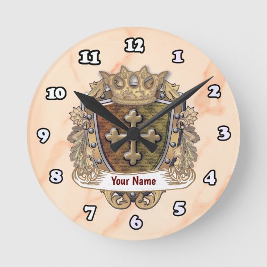 クラウンシールド家紋姓 ラウンド壁時計 (正面)