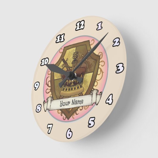 クラウンソードシールド名字カスタム時計 ラウンド壁時計 (傾斜)