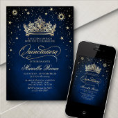 クラウンティアラ ネイビー ゴールド 15歳の誕生日 招待状