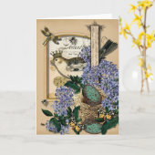 クラウンドバーズインネスト – ヴィンテージ空白のノート カード (黄色い花)