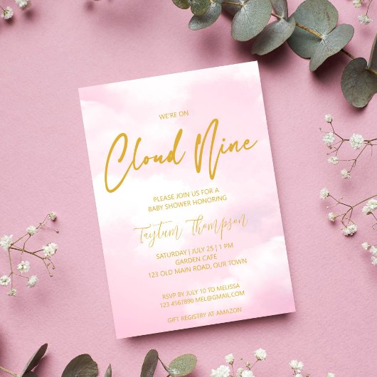 クラウンナイン ピンクとゴールドのベイビーシャワー 招待状