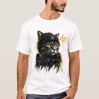 クラウンニャンコ - 黒猫グラフィックデザイン Tシャツ