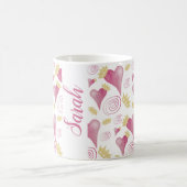 クラウンハートピンクウォーターモノグラムのカラー コーヒーマグカップ (中央)