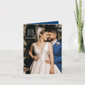 クラウンハートモノグラム 青 白 結婚式の写真 サンキューカード (正面)