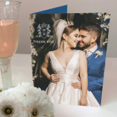 クラウンハートモノグラム 青 白 結婚式の写真 サンキューカード