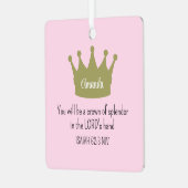 クラウンバイブル聖句クリスチャン信仰ライトピンク メタルオーナメント (正面左)