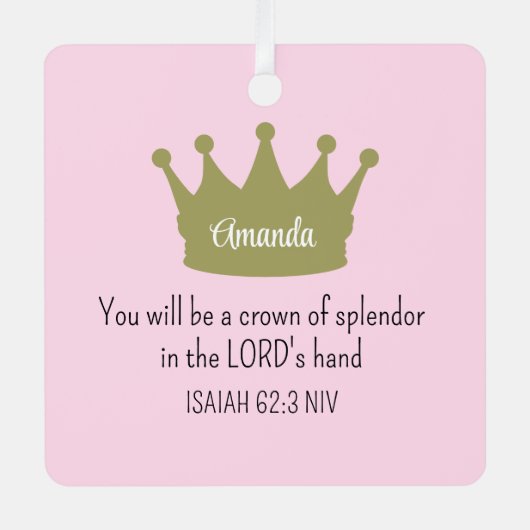 クラウンバイブル聖句クリスチャン信仰ライトピンク メタルオーナメント (正面)