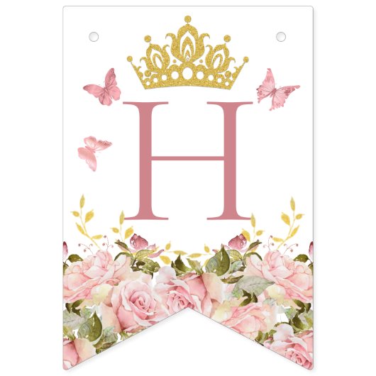 クラウンバタフライピンクフローラ写真ハッピーバースデー バンティングフラッグ (第2の旗)