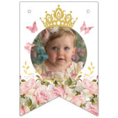 クラウンバタフライピンクフローラ写真ハッピーバースデー バンティングフラッグ (第1の旗)