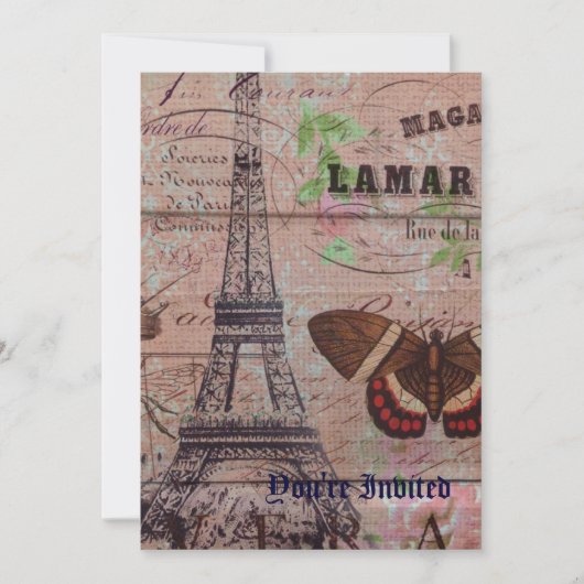 クラウンビフランスのーバタフライパリエッフェルタワー 招待状 (正面)