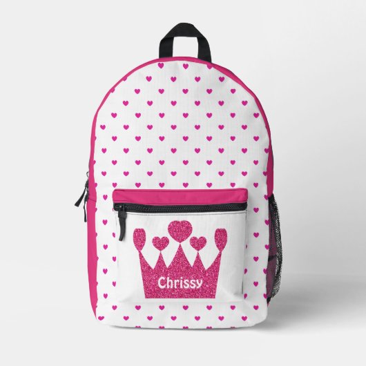 クラウンピパーソナライズされたンクプリンセス プリントバックパック (正面)