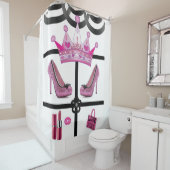クラウンピンクの白い黒のショーカーテン シャワーカーテン (インサイチュ)
