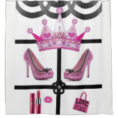 クラウンピンクの白い黒のショーカーテン シャワーカーテン (正面)