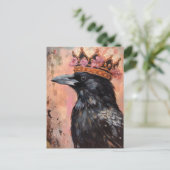 クラウンピンクの背景のカラス ポストカード (スタンド正面)