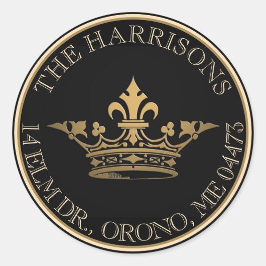 クラウンフランスの金属金ゴールドブラック差出人住所 ラウンドシール (正面)