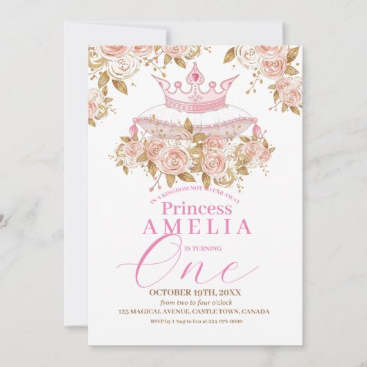 クラウンプリンセスバラファーストバースデーパーティー 招待状 (正面)