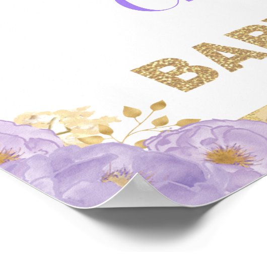 クラウンプリンセスパープルフローラベビーシャワーウェルカム ポスター (角)