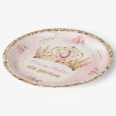 クラウンプリンセスピンクフローラグリッター金ゴールド誕生日 ペーパープレート (アングル)