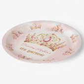クラウンプリンセスピンクフローラ金ゴールドガール誕生日 ペーパープレート (アングル)