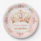 クラウンプリンセスピンクフローラ金ゴールドガール誕生日 ペーパープレート (正面)