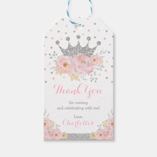 クラウンプリンセスベビーガール1stバースデーピンクシルバー ギフトタグ (正面)