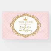 クラウンプリンセス誕生日パーティーピンク王室のウェルカム 横断幕 (横)