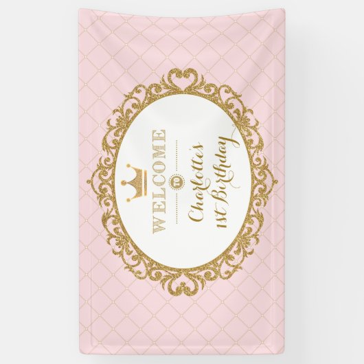 クラウンプリンセス誕生日パーティーピンク王室のウェルカム 横断幕 (縦)