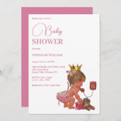 クラウンベビーシャワー付き小さな女の子 招待状 (正面/裏面)