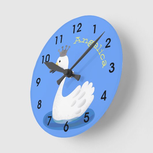 クラウンマンガを使ったかわいい白い白鳥 ラウンド壁時計 (傾斜)