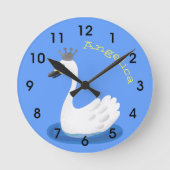 クラウンマンガを使ったかわいい白い白鳥 ラウンド壁時計 (正面)