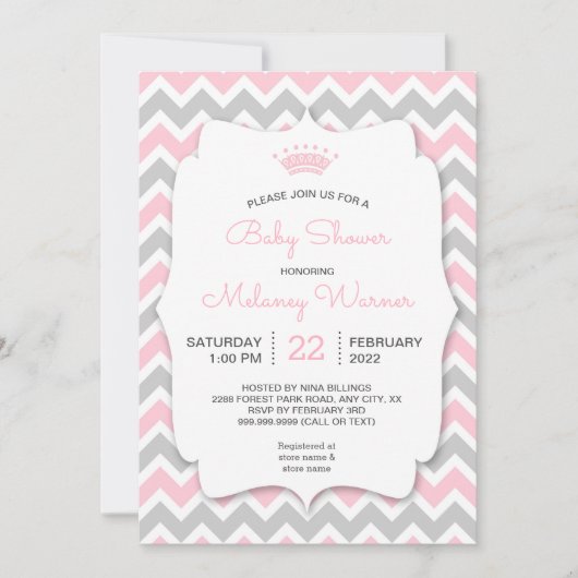 クラウンモダンガールベビーシャワー招待状 招待状 (正面)